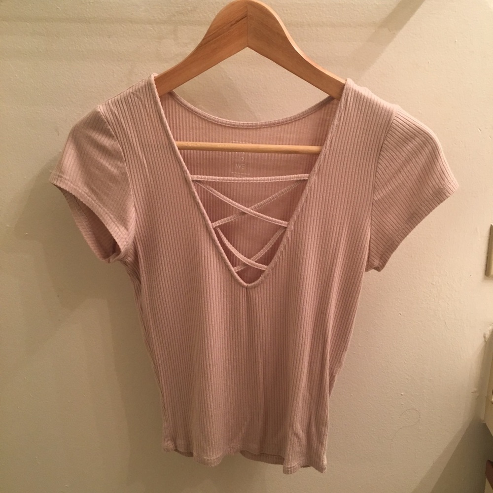 Lace Up Shirt Beige